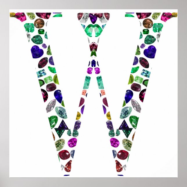 Gemstone Monogram Letter W Poster (Front)