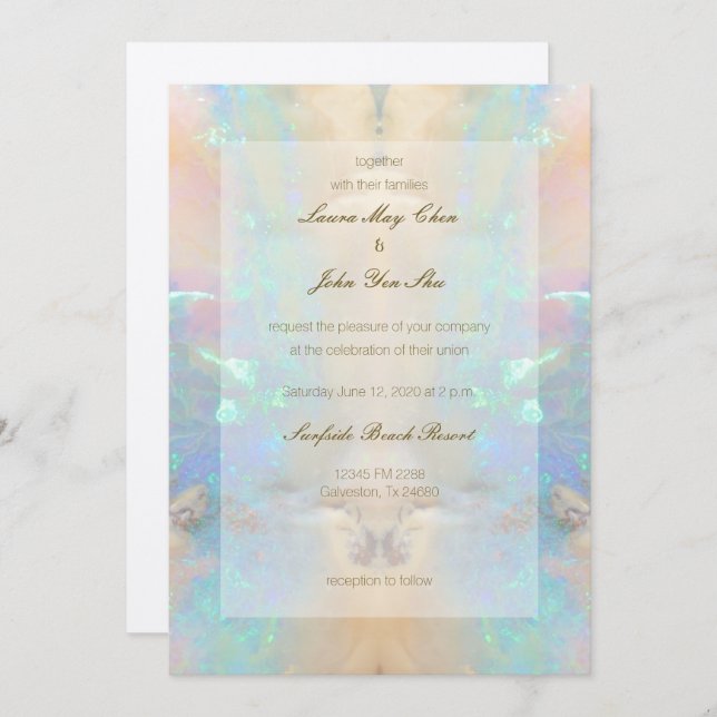 Gemstone Opal Crystal Marble Wedding Invitation (Front/Back)
