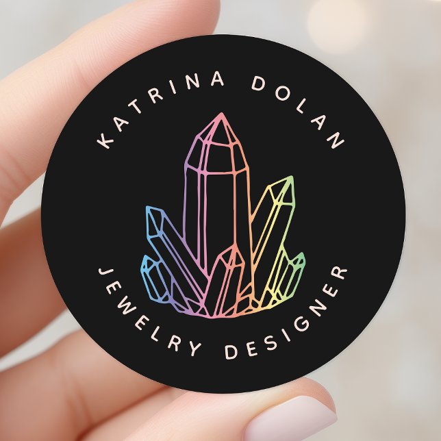 Gemstone Rainbow Quartz Crystal Business Logo Classic Round Sticker (Creator Uploaded)