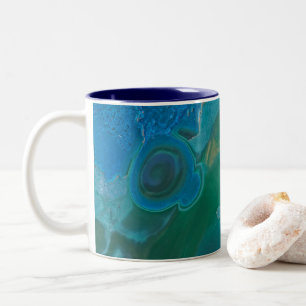 Gemstone Swirled Vivid Blue Green Polished Gem Two-Tone Coffee Mug
