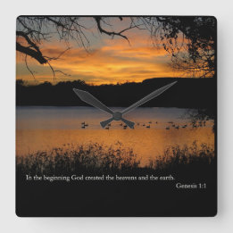 Gen 1:1 In the beginning God created Square Wall Clock