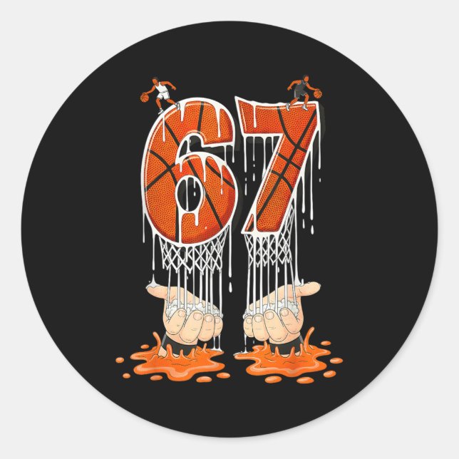Gen Alpha Slang Kids 67 Basketball Ice Cream Drip  Classic Round Sticker (Front)