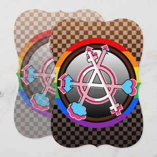 Gender Anarchy Symbol, Emblem on Dark Chequerboard Invitation