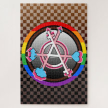 Gender Anarchy Symbol, Emblem on Dark Chequerboard
