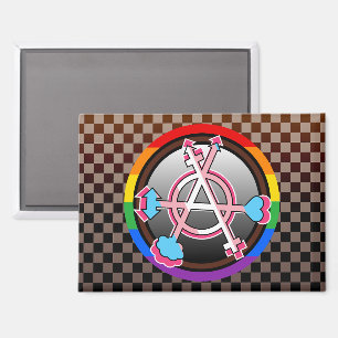 Gender Anarchy Symbol, Emblem on Dark Chequerboard Magnet