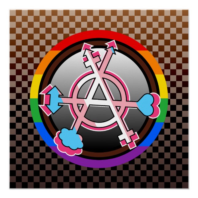 Gender Anarchy Symbol, Emblem on Dark Chequerboard Poster (Front)