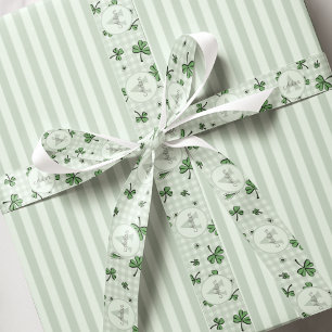 Gender Netural Monogrammed Green Shamrocks Grosgrain Ribbon