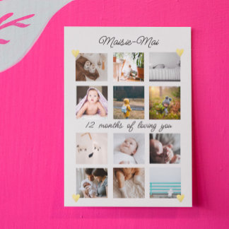 Gender neutral 1st Birthday Photo Collage  Card