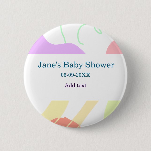 Gender neutral abstract shapes baby shower name 6 cm round badge (Front)