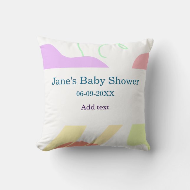 Gender neutral abstract shapes baby shower name cushion (Front)