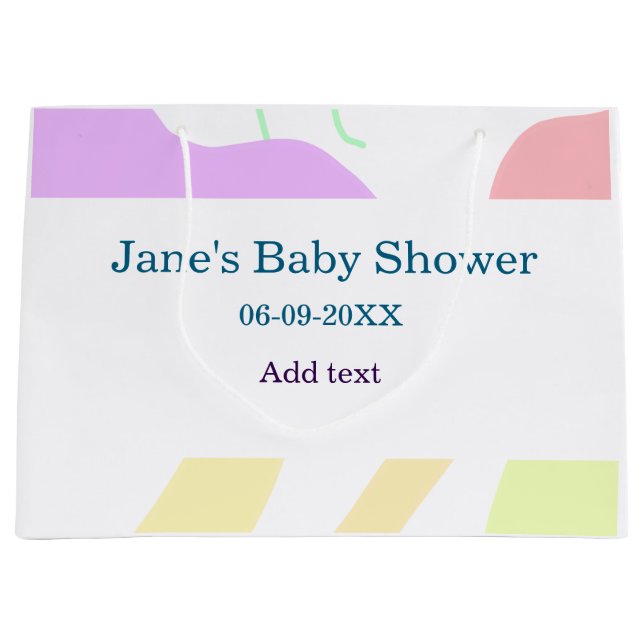 Gender neutral abstract shapes baby shower name large gift bag (Front)