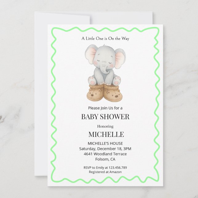 Gender Neutral Baby Elephant Baby Shower Invitation (Front)