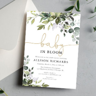 Gender neutral Baby in Bloom greenery baby shower Invitation