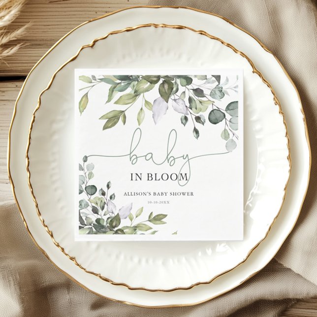 Gender neutral Baby in Bloom greenery baby shower Napkin (Creator Uploaded)