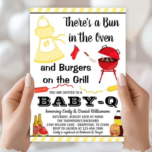Gender Neutral Baby-Q BBQ Baby Shower  Invitation (Cute BBQ baby shower invitation easily personalized with your event details. )