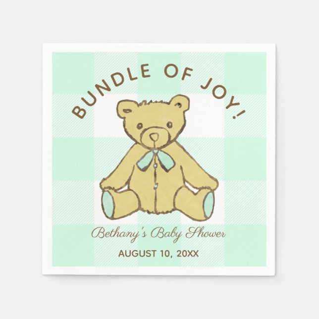 Gender Neutral Baby Shower Bear Mint Green Napkin (Front)