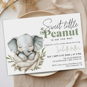 Gender Neutral Baby Shower Elephant Greenery Gold Invitation