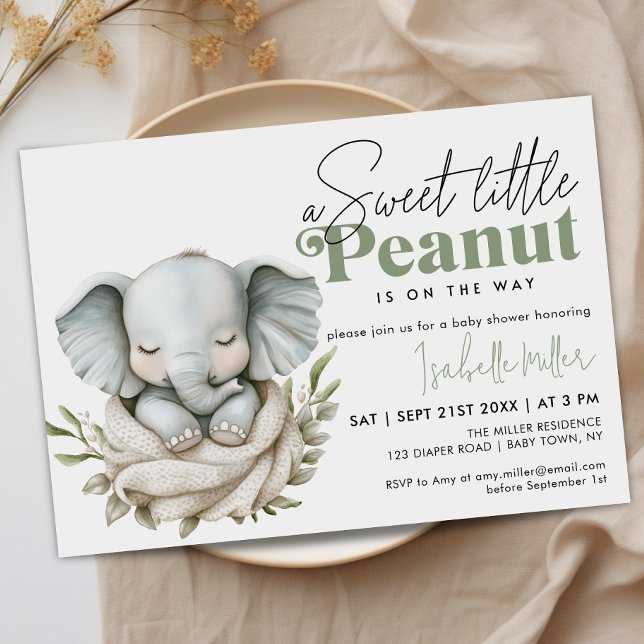 Gender Neutral Baby Shower Elephant Greenery Gold Invitation (Creator Uploaded)