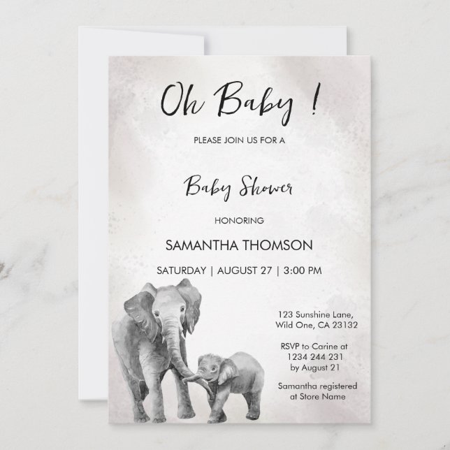 Gender neutral baby shower, elephant Invitation (Front)