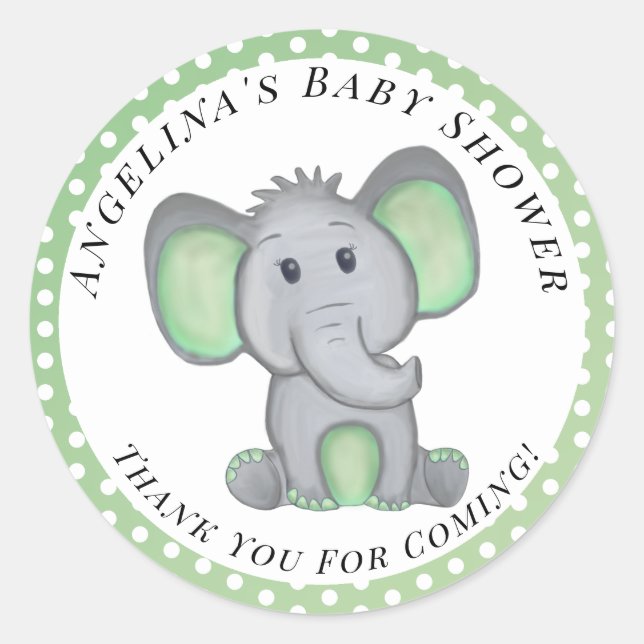 Gender Neutral Baby Shower Elephant Thank You Classic Round Sticker (Front)