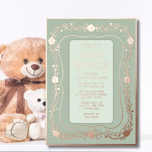 Gender Neutral Baby Shower Foil Invitation Floral