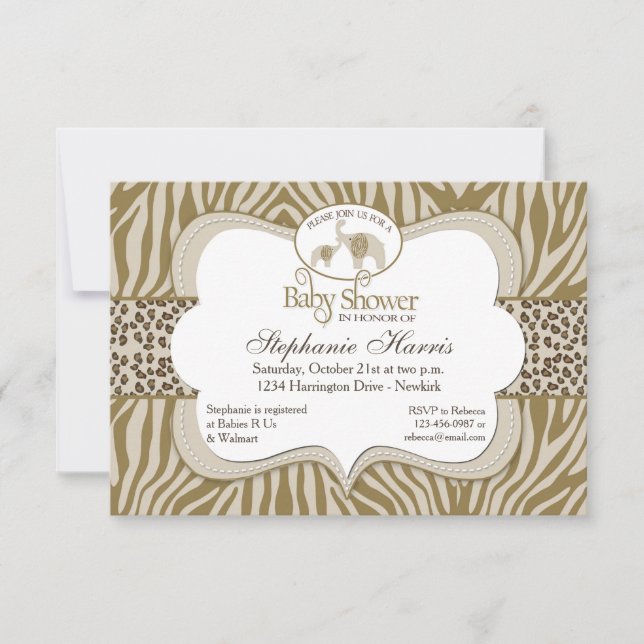 Gender Neutral Baby Shower Leopard & Zebra Pattern Invitation (Front)