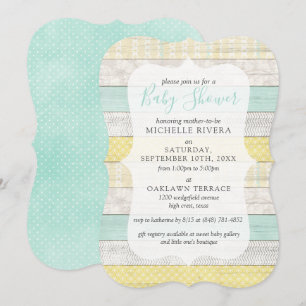 Gender Neutral Baby Shower Mint Yellow Rustic Wood Invitation