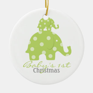 Gender neutral baby's first christmas - elephants ceramic tree decoration