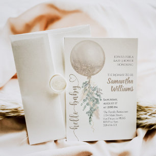 Gender Neutral Balloon Pampas Baby Showe Invitation