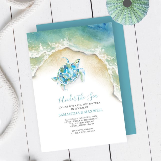 Gender Neutral Beach Baby Shower Invitations (Baby shower invitations watercolor sea turtle art by Victoria Grigaliunas Do Tell A Belle)