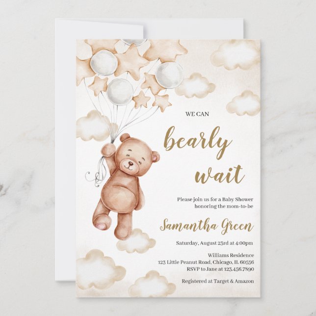 Gender Neutral Bear Baby Shower Invitation (Front)