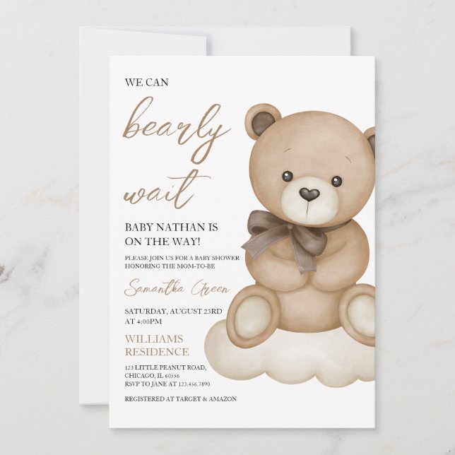 Gender Neutral Bear Baby Shower Invitation (Front)