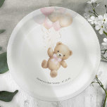 Gender Neutral Bearly Wait Baby Shower Paper Plate<br><div class="desc">Get ready for a heartwarming celebration with PixeliaCreations' 'We Can Bearly Wait' themed baby shower paper plates! 🎉 Featuring an adorable watercolor teddy bear, complete with a charming ribbon around its neck and clutching balloons, these plates add a touch of sweetness and whimsy to your special day. Available in four...</div>