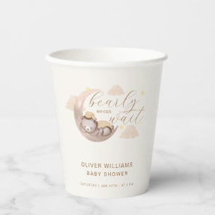 Gender Neutral Bearly Wait Moon Star Sleepy Bear Paper Cups
