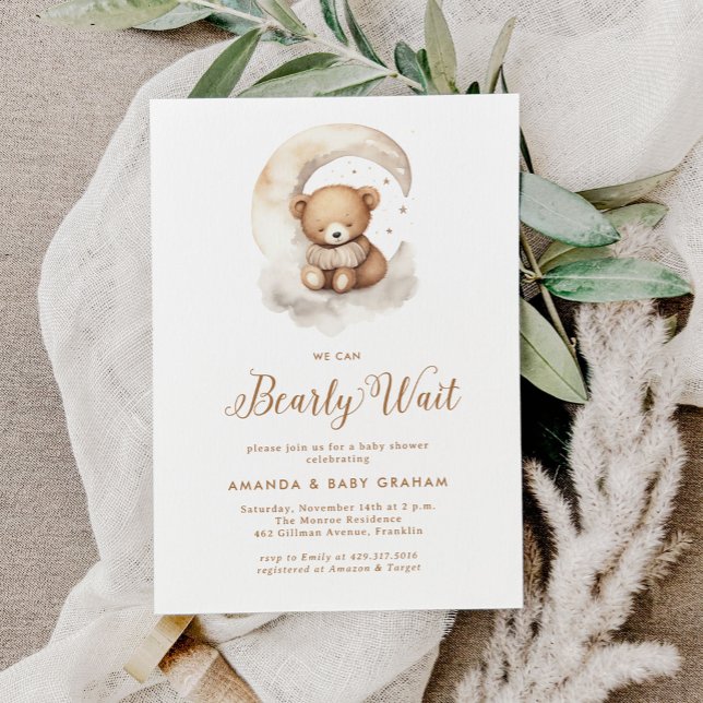 Gender Neutral Bearly Wait Teddy Bear Baby Shower Invitation (Creator Uploaded)