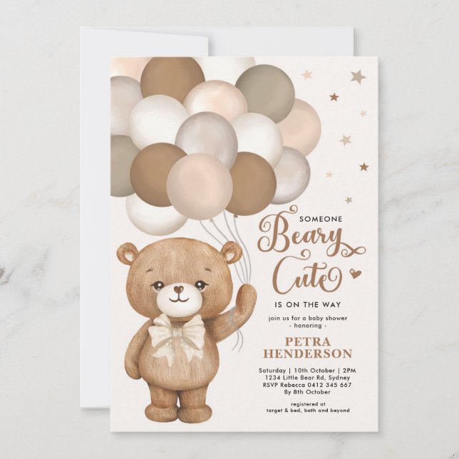 Gender Neutral Beary Cute Teddy Bear Baby Shower I Invitation (Front)
