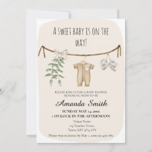 Gender Neutral Beige Boho Baby Shower Invitation