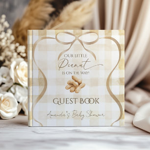 Gender Neutral Beige Gingham Peanut Baby Shower Guest Book