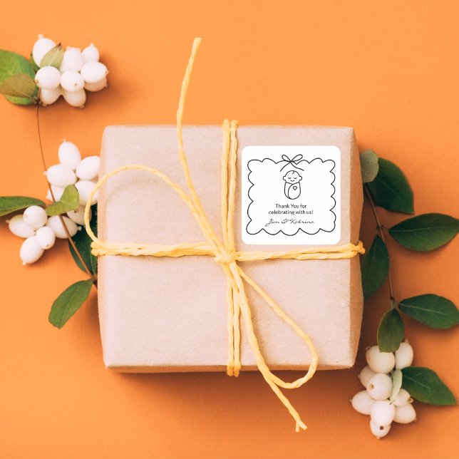 Gender Neutral Black Modern Baby Shower Thank You Square Sticker (Creator Uploaded)