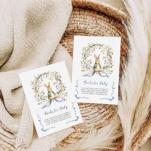 Gender Neutral Blue Ribbon Bunny Books for Baby Enclosure Card