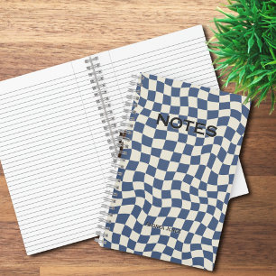Gender Neutral Blue Wavy Check Monogrammed Name Notebook
