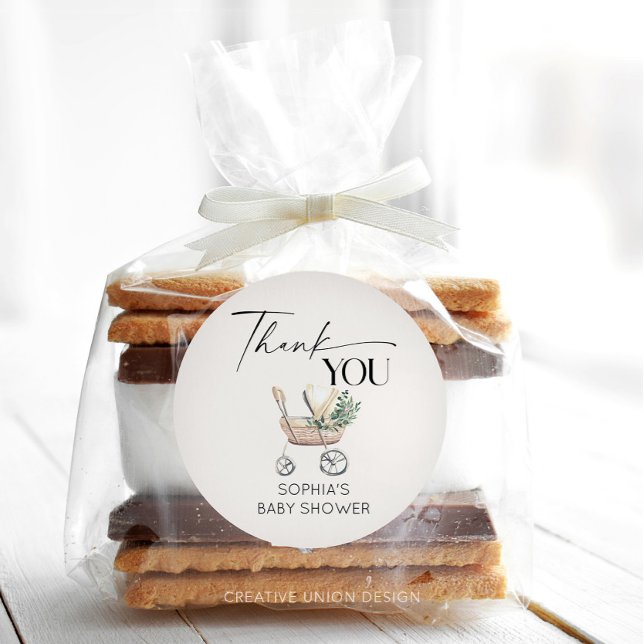 Gender Neutral Boho Baby Stroller Baby Shower  Classic Round Sticker (favor sticker)