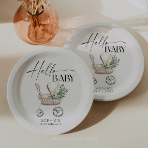 Gender Neutral Boho Baby Stroller Baby Shower  Paper Plate