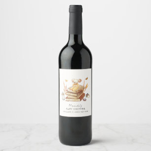 Gender Neutral Boho Book Mouse Baby Shower Wine Label