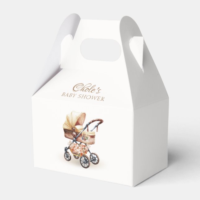 Gender Neutral Boho Floral Stroller Baby Shower Favour Box (Front Side)
