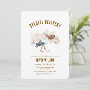 Gender Neutral Boho Football Stork Baby Shower   Invitation