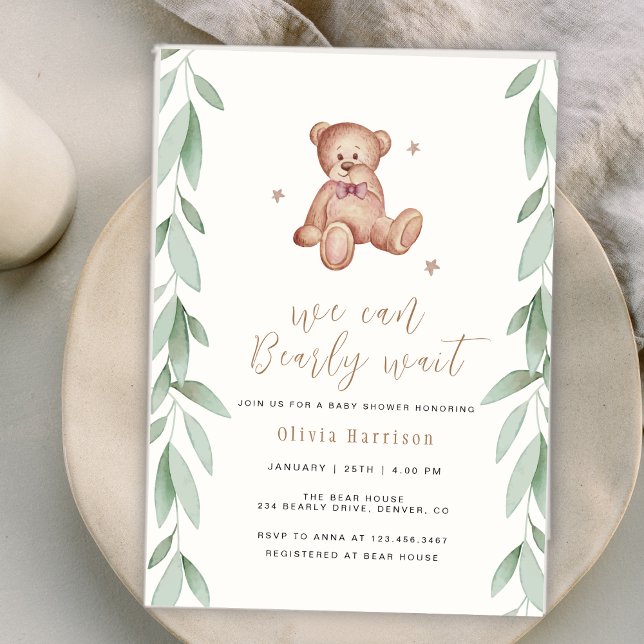 Gender Neutral Boho Forest We Can Bearly Wait  Invitation (Gender Neutral Boho Forest We Can Bearly Wait Invitation)