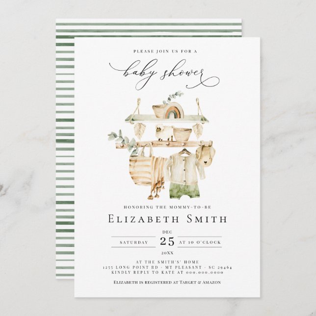 Gender Neutral Boho Greenery Rustic Baby Shower Invitation (Front/Back)