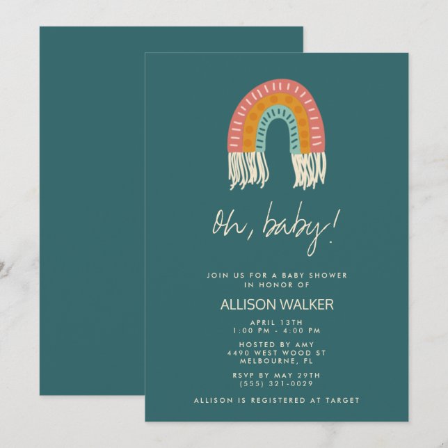 Gender Neutral Boho Rainbow Baby Shower Invitation (Front/Back)
