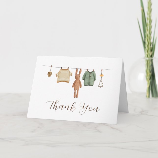 Gender Neutral Boho Winter Boy Clothes Baby Shower Thank You Card (Front)